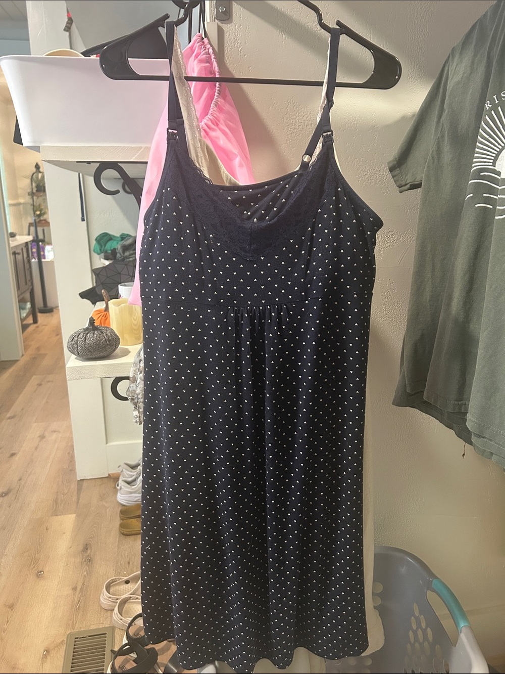 Breast feeding GAP Navy Polka Dot Nightgown Dress with Lace Trim